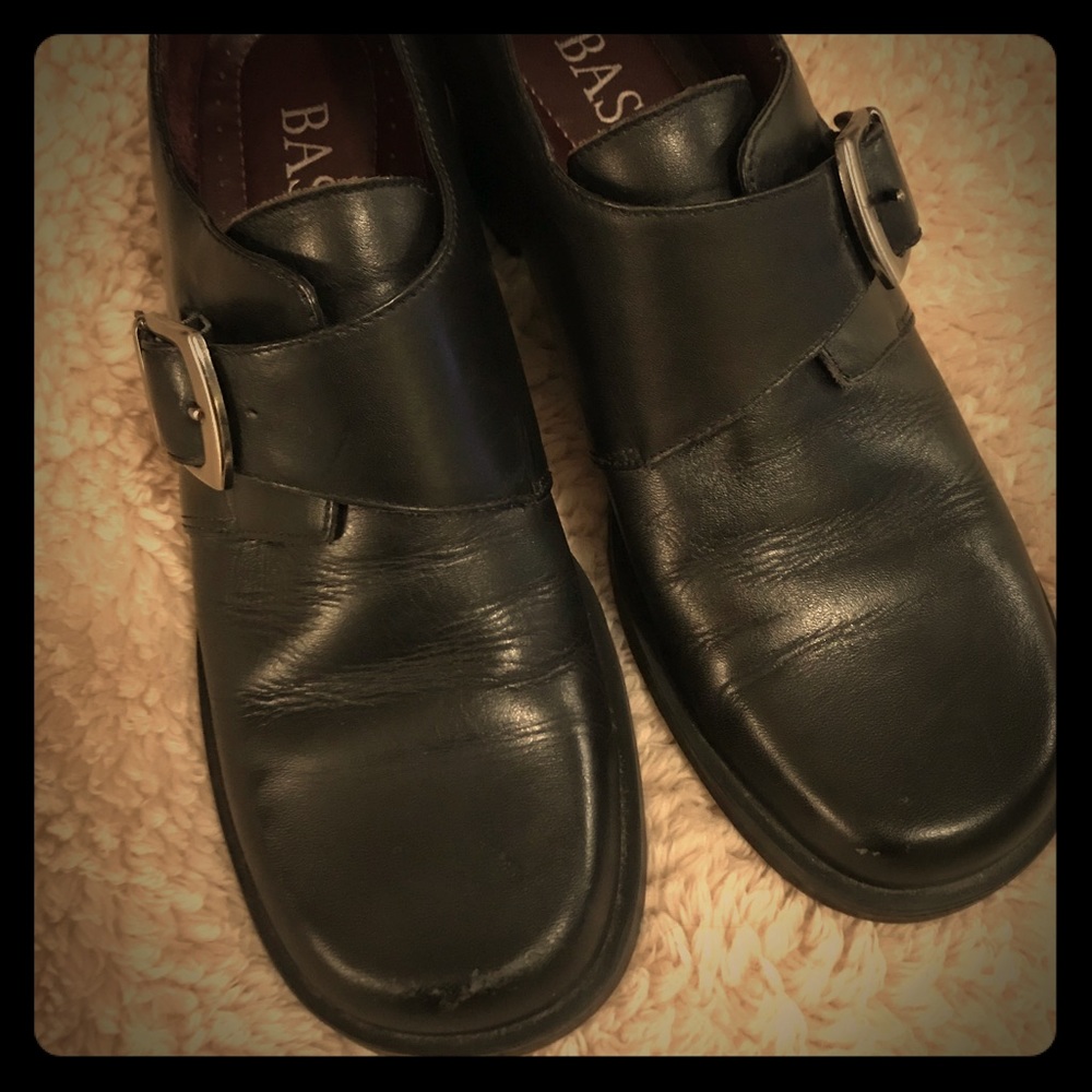 Black Leather Bass Latina Buckled Slip-Ons